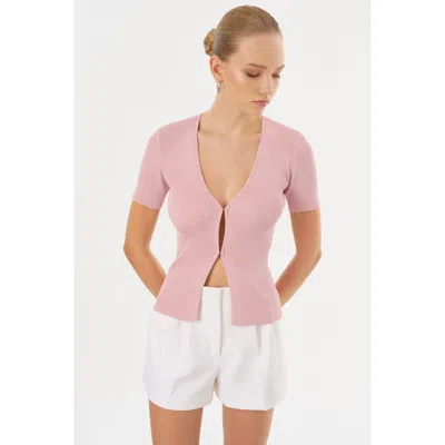 Lamarque Aurelie Rib Knit Short Sleeve Top In Pink