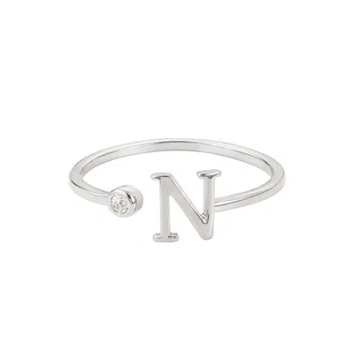 Adornia Silver Plated Adjustable Cz Initial Ring In Metallic