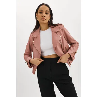 Lamarque Donna Gold Iconic Leather Biker Jacket In Pink