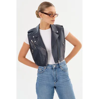 Lamarque Amalia Leather Biker Vest In Blue