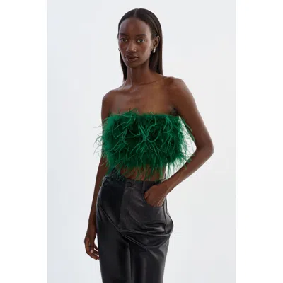 Lamarque Zaina Ostrich Feather Bustier Top In Green In Green