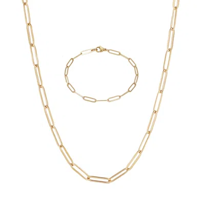 Adornia Tarnish Resistant 18k Gold Plated Paperclip Bracelet And Necklace Set In Gold