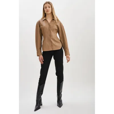 Lamarque Skylar Faux Leather Shirt In Brown