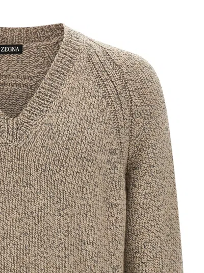 Zegna Cashmere Sweater Sweaters And Cardigans Beige In Gray