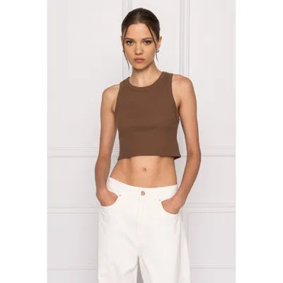 Lamarque Elicia Ribbed Crop Tank Top In Brown