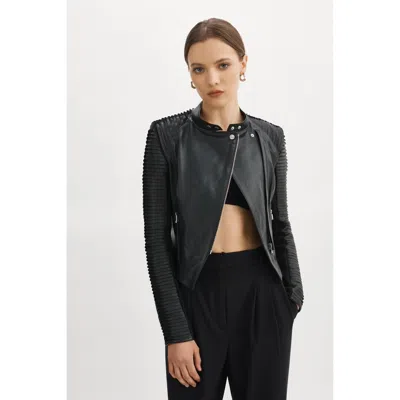 Lamarque Azra Asymmetrical Leather Jacket In Black In Black