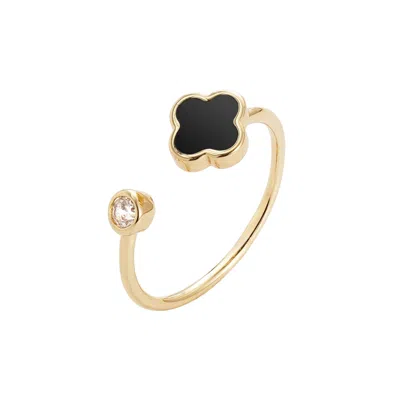 Adornia 14k Gold Plated Adjustable Clover Cz Ring In Gold