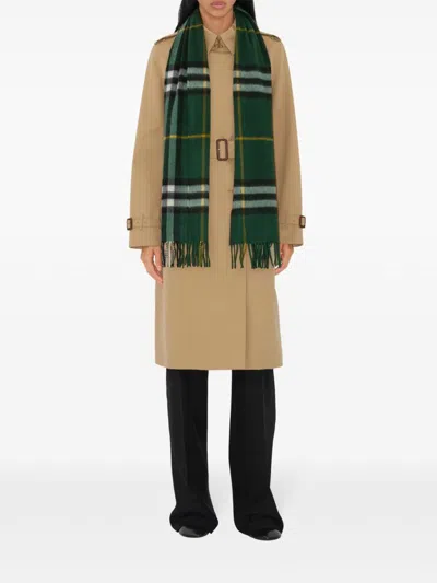 Burberry Mu Giant Check Scarf In Green
