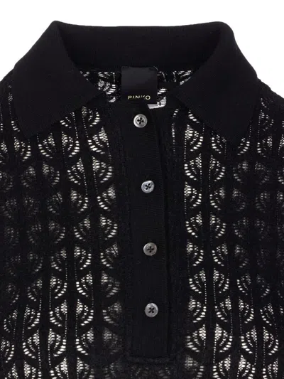 Pinko Lace Panel Bodysuit With Polo Neck In Black