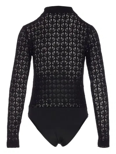 Pinko Lace Panel Bodysuit With Polo Neck In Black