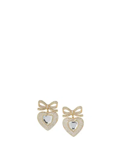 Self-portrait Heart-shaped Earrings With Embellished Bow Jewels Gold In Gold