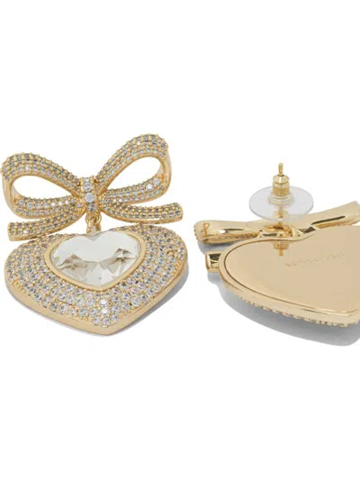 Self-portrait Heart-shaped Earrings With Embellished Bow Jewels Gold In Gold