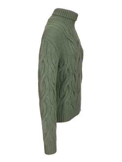 Mauro Ottaviani Collotalto Trecce Grosse 6 Fili Cashmere Knitwear Green In Green