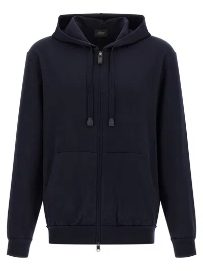 Brioni Casual Cotton Hoodie Featuring Front Pockets In Blue