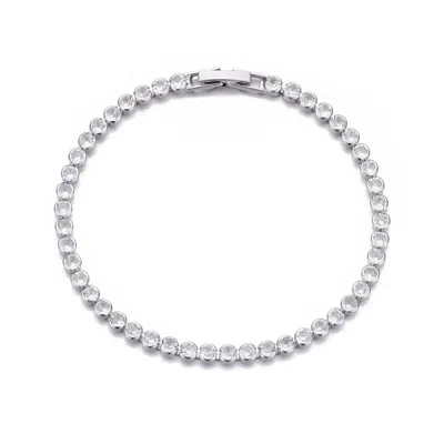 Adornia Silver Plated Crystal Bezeled Tennis Bracelet In Gray