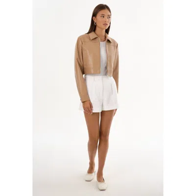 Lamarque Damiana Recycled Leather Cropped Jacket In Brown