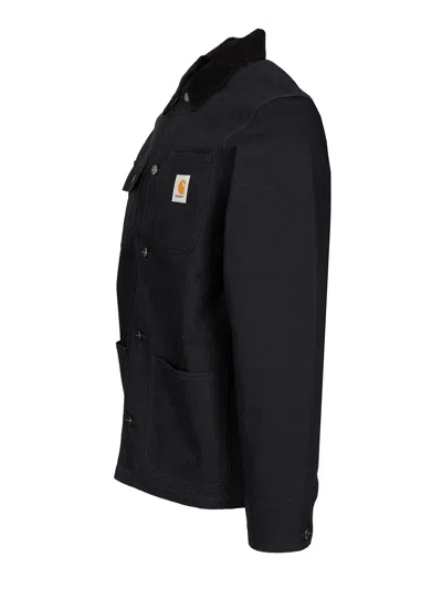 Carhartt Button-up Black Michigan Coat With Structured Collar In Black