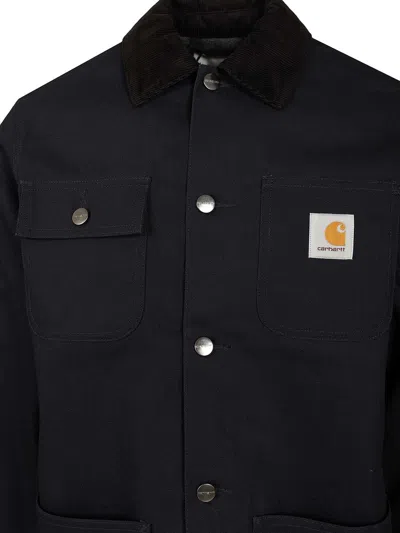 Carhartt Button-up Black Michigan Coat With Structured Collar In Black