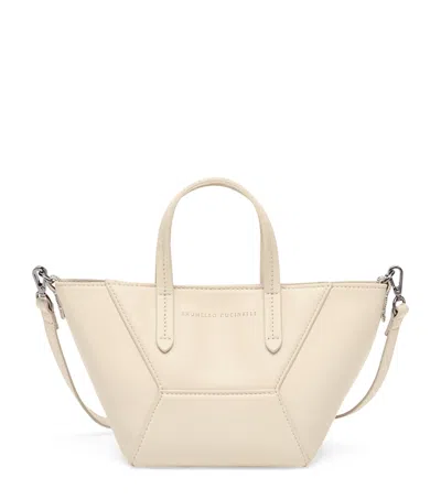 Brunello Cucinelli Structured Geometric Paneling Shoulder Bag With Detachable Strap In Neutral