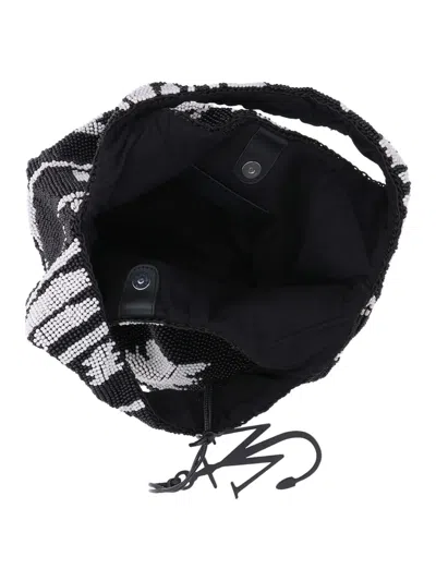 Jw Anderson Mini Beaded Shoulder Bag With Abstract Patterns In Black