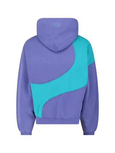 Erl Hooded Color Block Sweatshirt With Ribbed Cuffs And Hem In Purple