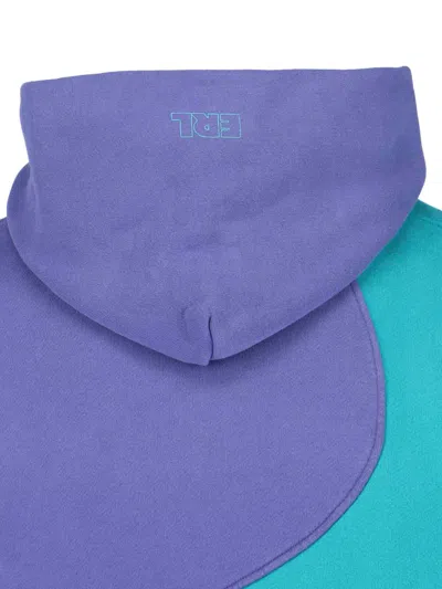 Erl Hooded Color Block Sweatshirt With Ribbed Cuffs And Hem In Purple