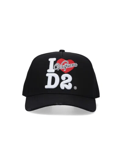 Dsquared2 Distressed Logo Embroidered Baseball Cap In Black