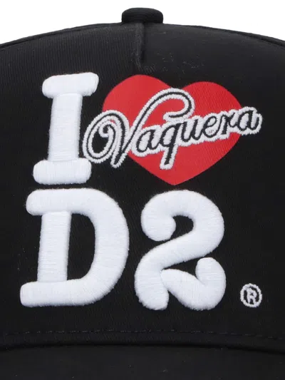 Dsquared2 Distressed Logo Embroidered Baseball Cap In Black