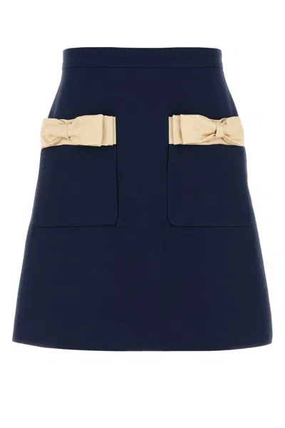 Valentino Wool Blend Skirt With Bow And Front Pockets In Blue