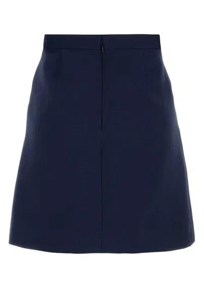 Valentino Wool Blend Skirt With Bow And Front Pockets In Blue