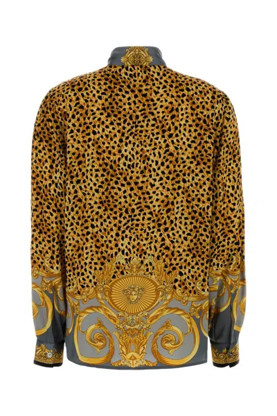 Versace Multicolor Shirt With Pussybow Collar And Leopard Motif In Silk Woman In Multi