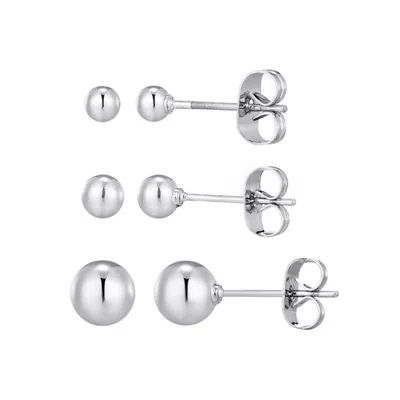Adornia Tarnish Resistant Silver Set Of 3 Ball Stud Earrings In Metallic