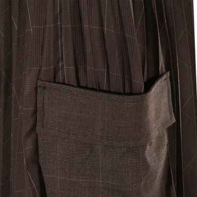 Sacai Glen-check Midi Skirt With Pleated Design And Belted Waist In Gray