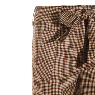 Incotex High Waist Wide Leg Checked Trousers Bow Detail In Brown