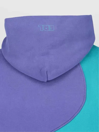 Erl Hooded Color Block Sweatshirt With Ribbed Cuffs And Hem In Purple