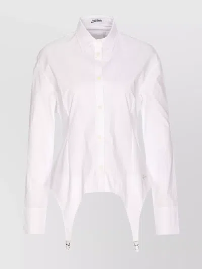 Jean Paul Gaultier Collared Long Sleeve Shirt With Unique Hem In White
