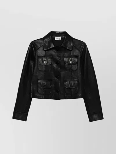 P.a.r.o.s.h Leather Jacket With Collared Neck And Flap Pockets In Black