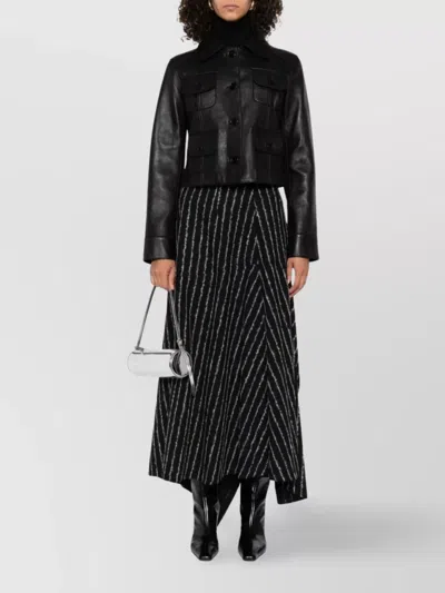 P.a.r.o.s.h Leather Jacket With Collared Neck And Flap Pockets In Black