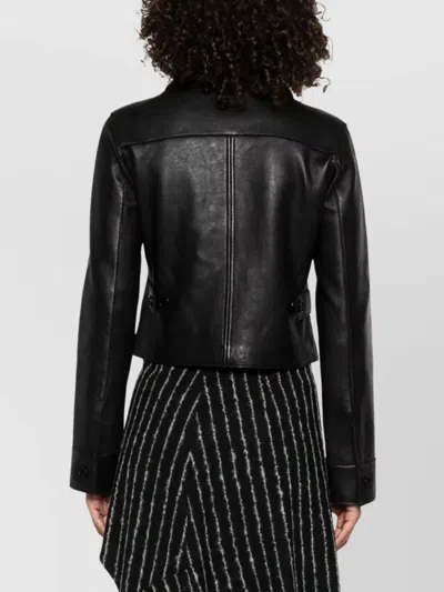 P.a.r.o.s.h Leather Jacket With Collared Neck And Flap Pockets In Black