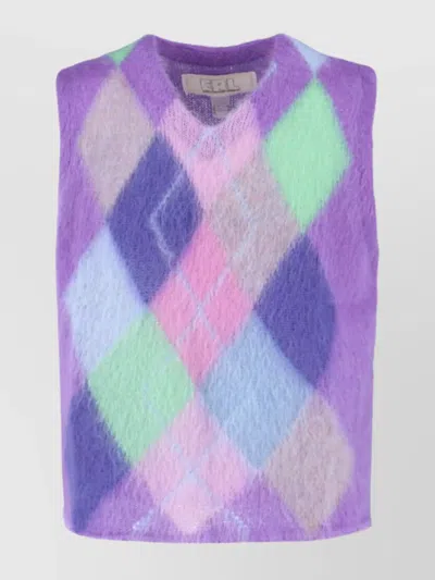 Erl Sleeveless Crewneck Top Argyle Pattern In Purple