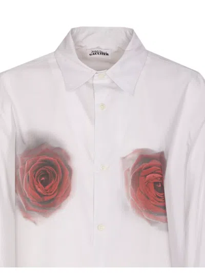 Jean Paul Gaultier Graphic Print Long Sleeve Collared Top In White