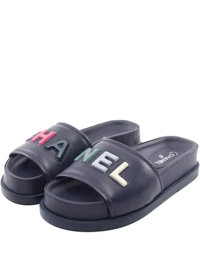Pre-owned Chanel Logo-embossed Sandals In Blue