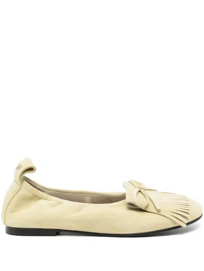 Open Yy Bun Suede Flats In Yellow