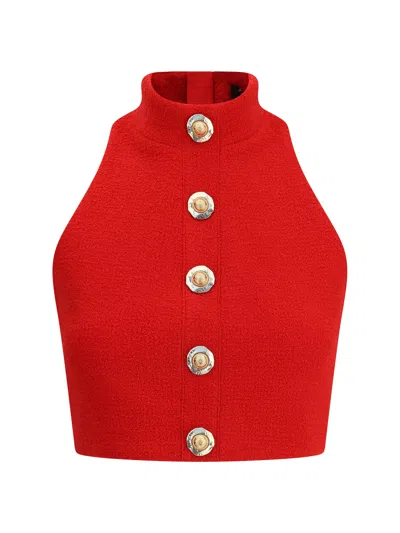 Balmain Wool Crop Top In Red
