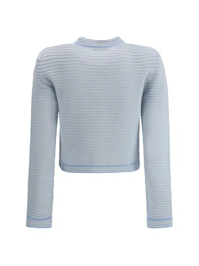 Balmain Long Sleeved Textured Knit Cardigan In Blue