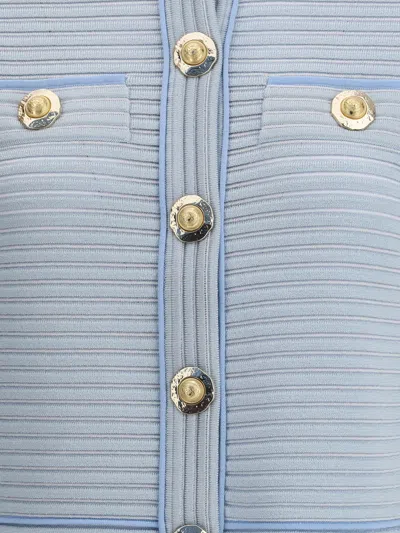 Balmain Long Sleeved Textured Knit Cardigan In Blue