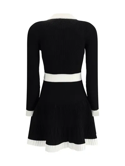 Balmain Long Sleeves V-neck Flare Knit Dress In Black
