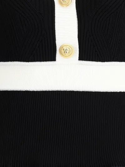 Balmain Long Sleeves V-neck Flare Knit Dress In Black