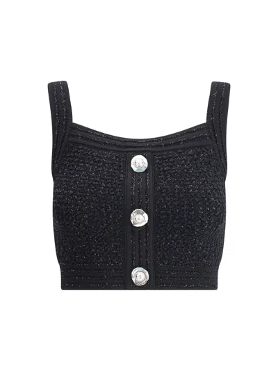 Balmain Tweed Crop Top In Black