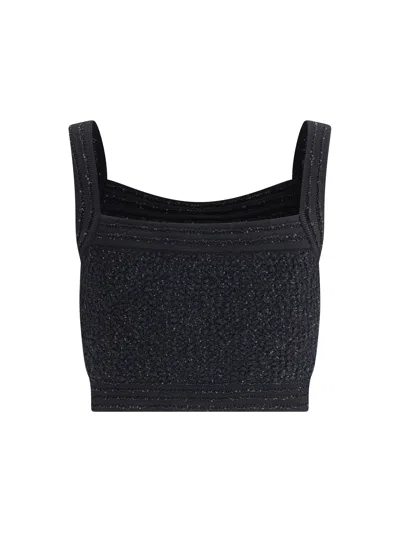 Balmain Tweed Crop Top In Black